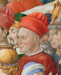 Gesicht in der Prozession, Detail aus dem Zyklus der Reise der Heiligen Drei Könige in der Kapelle